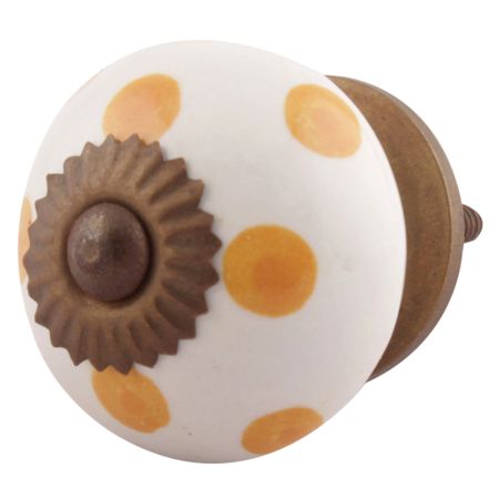 Mustard Dotted Ceramic Floral Drawer Knobs Online